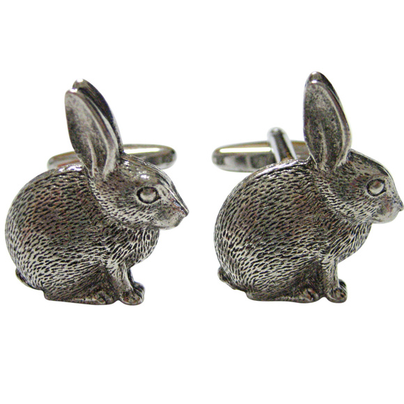 Textured Round Hare Rabbit Cufflinks - Picture 1 of 2